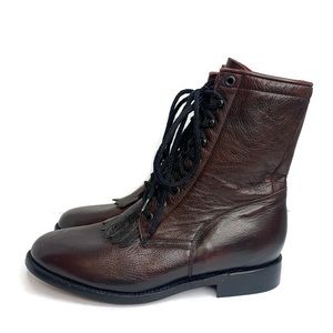 BM Ben Miller Women’s 100% Leather Dark Cherry Lace Up Ankle Boots Size 8B
